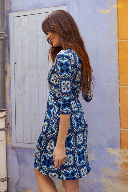 Robe courte et ample Vogue imprimé bleu - EGERIE