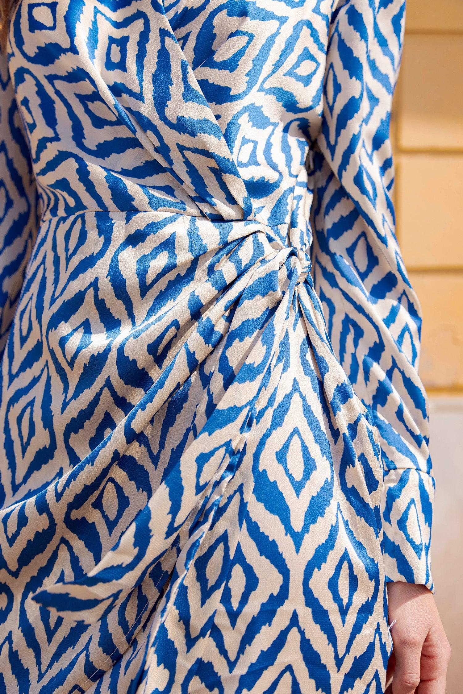 Robe courte portefeuille Duplex imprimé losange bleu - EGERIE