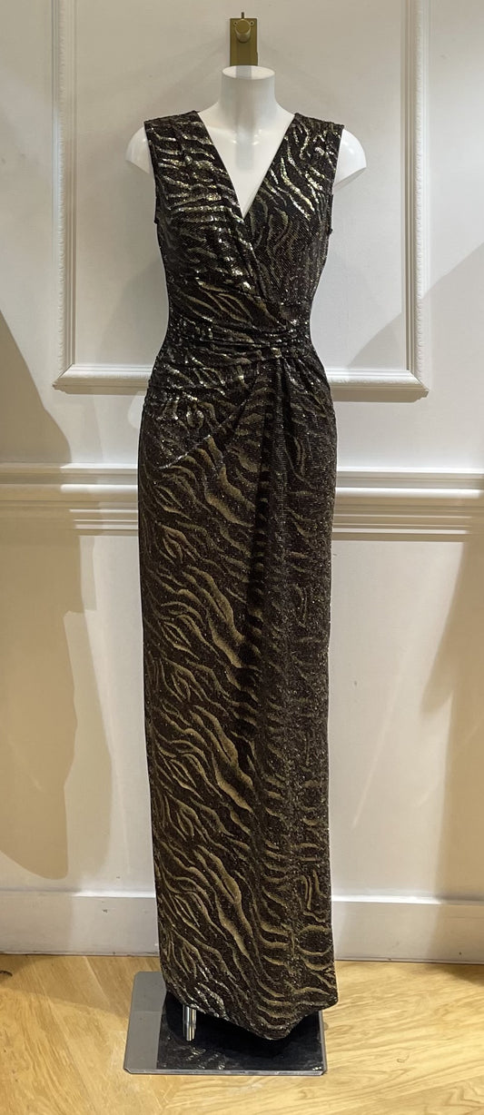 Langes Kleid und Body Alabama schwarz marmoriertes Gold 