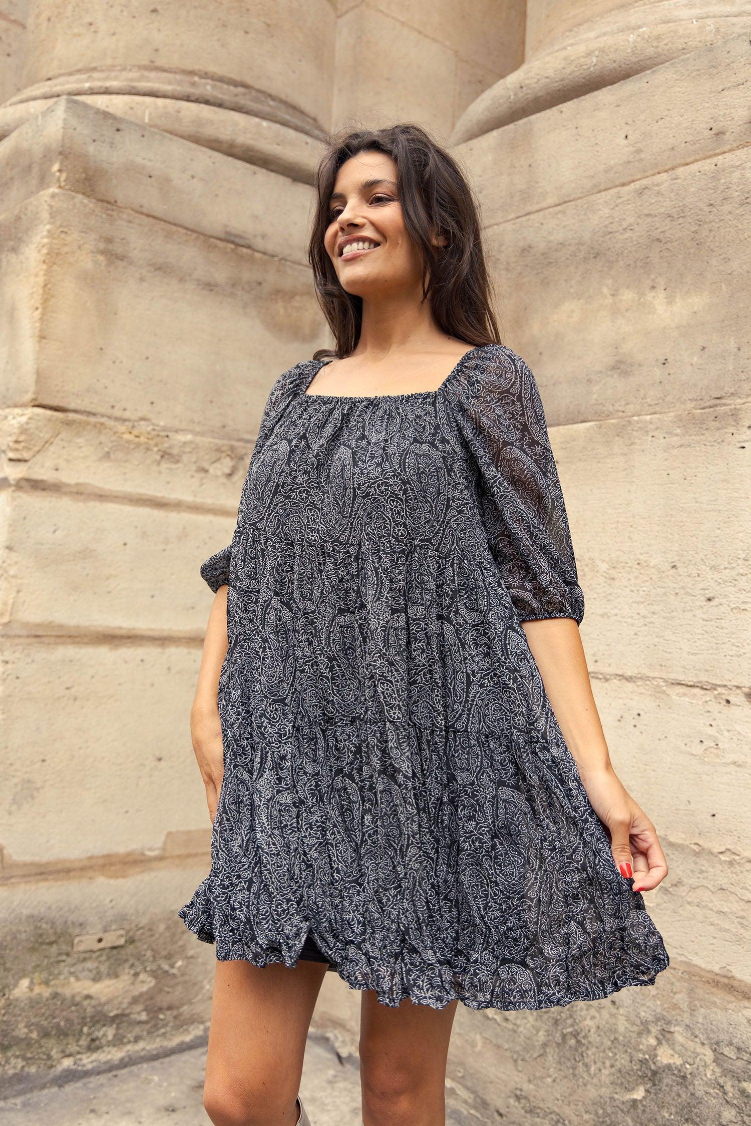 Robe Courte Sony Noire Cachemire Blanc L - Main Image