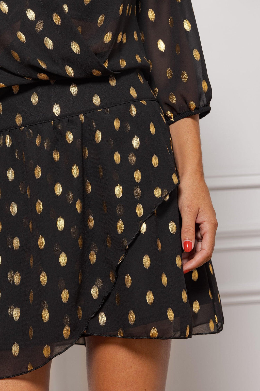 Dina Women's Short Black Dress with Gold Polka Dots - Made in France dress made in Paris EGERIE Dina Women's Short Black Dress with Gold Polka Dots - Made in France dress made in Paris EGERIE