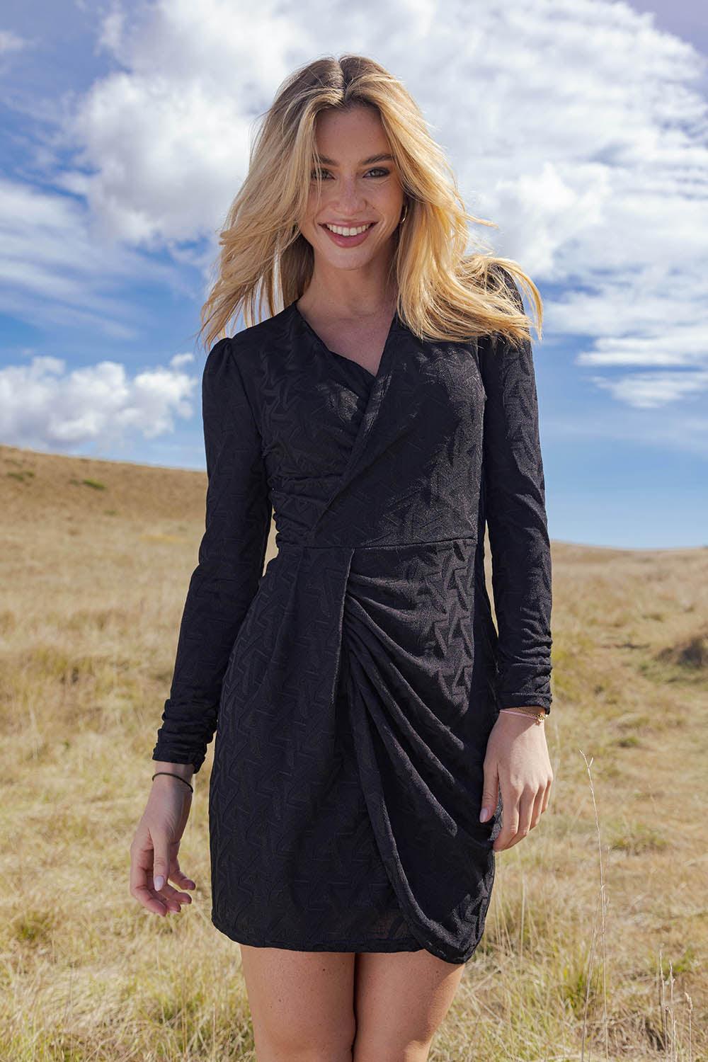 Elite short plain black wrap dress S - Main Image