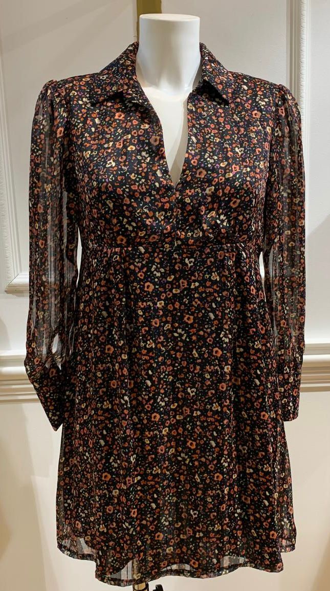 Robe Courte Theo Noir Fleurs D’Automne