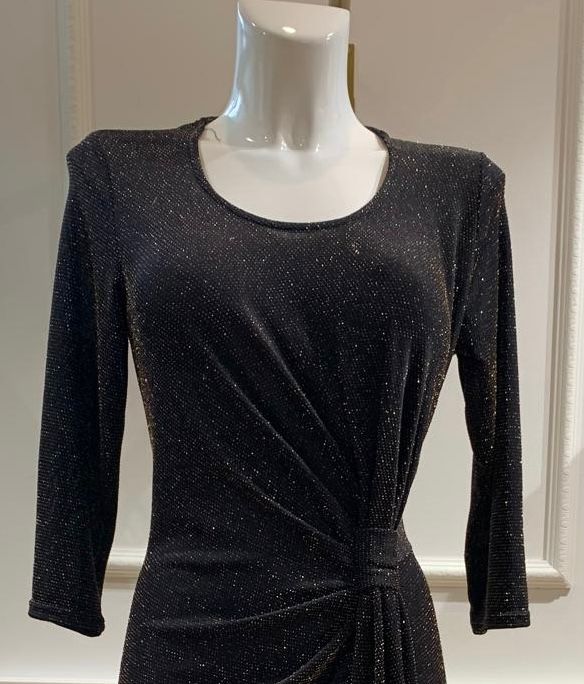 Robe Longue Scarlet Noeud Noir Pailleté Argent