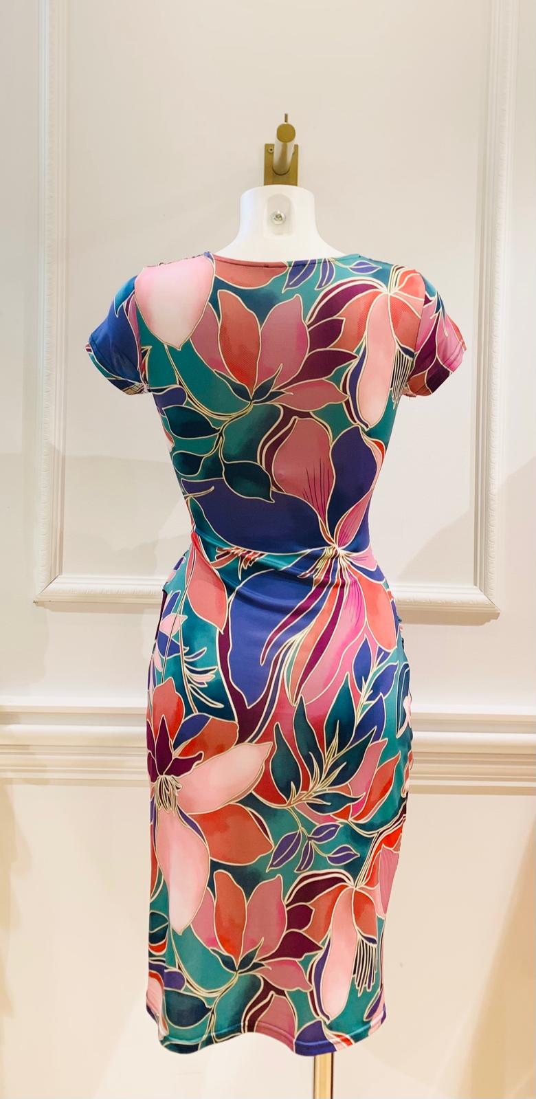 Robe Courte Alabama Fleurs Roses, Violettes & Bleues - EGERIE