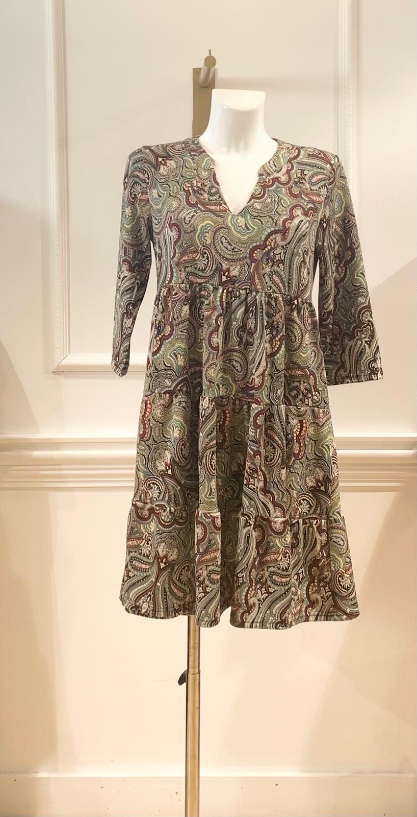 Robe Courte Capital Cachemire Kaki & Bordeaux