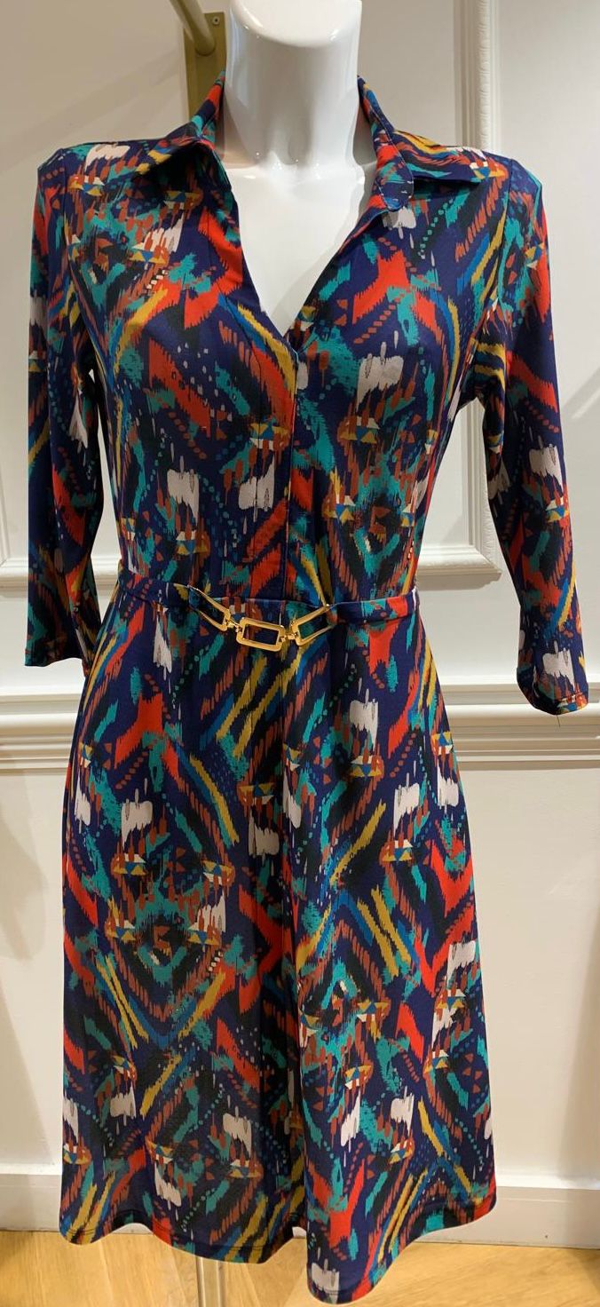 Robe Chemise Courte Imamie Bleu Multicolore Ikat