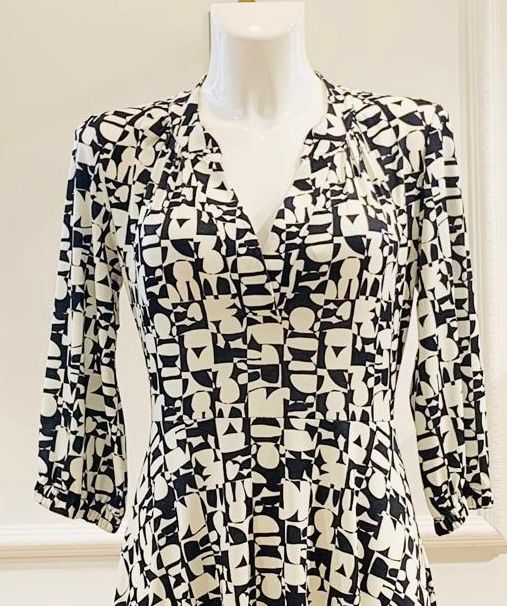 Robe Longue Malou Noire Imprimé Rétro Blanc