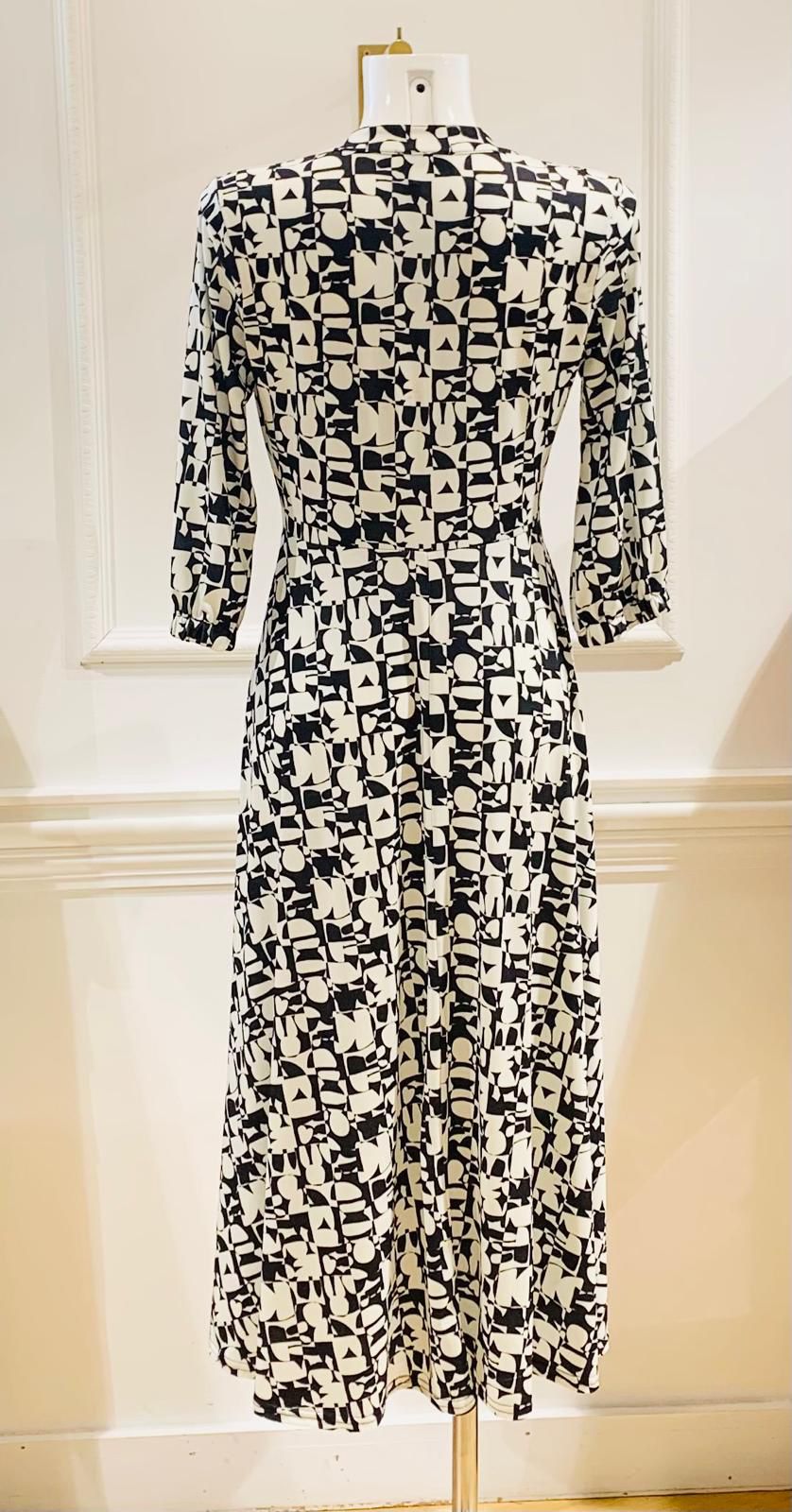 Robe Longue Malou Noire Imprimé Rétro Blanc