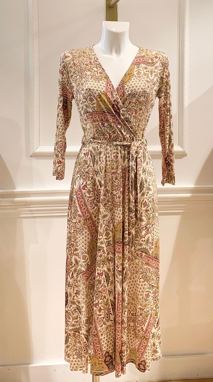 Robe Longue Rosas Beige Imprimé Cachemire Rose