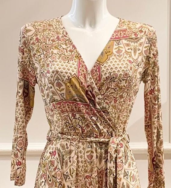 Robe Longue Rosas Beige Imprimé Cachemire Rose