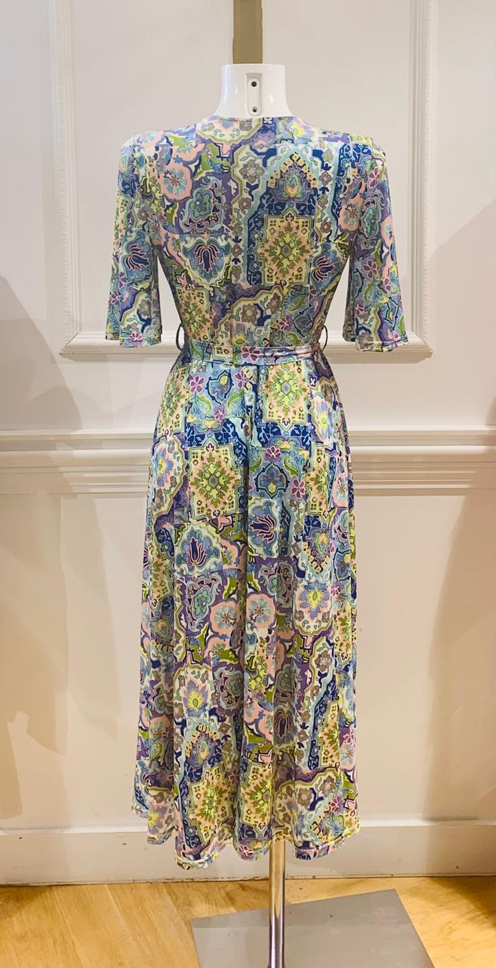Robe longue imprimé graphique à manches 3/4 - Vert