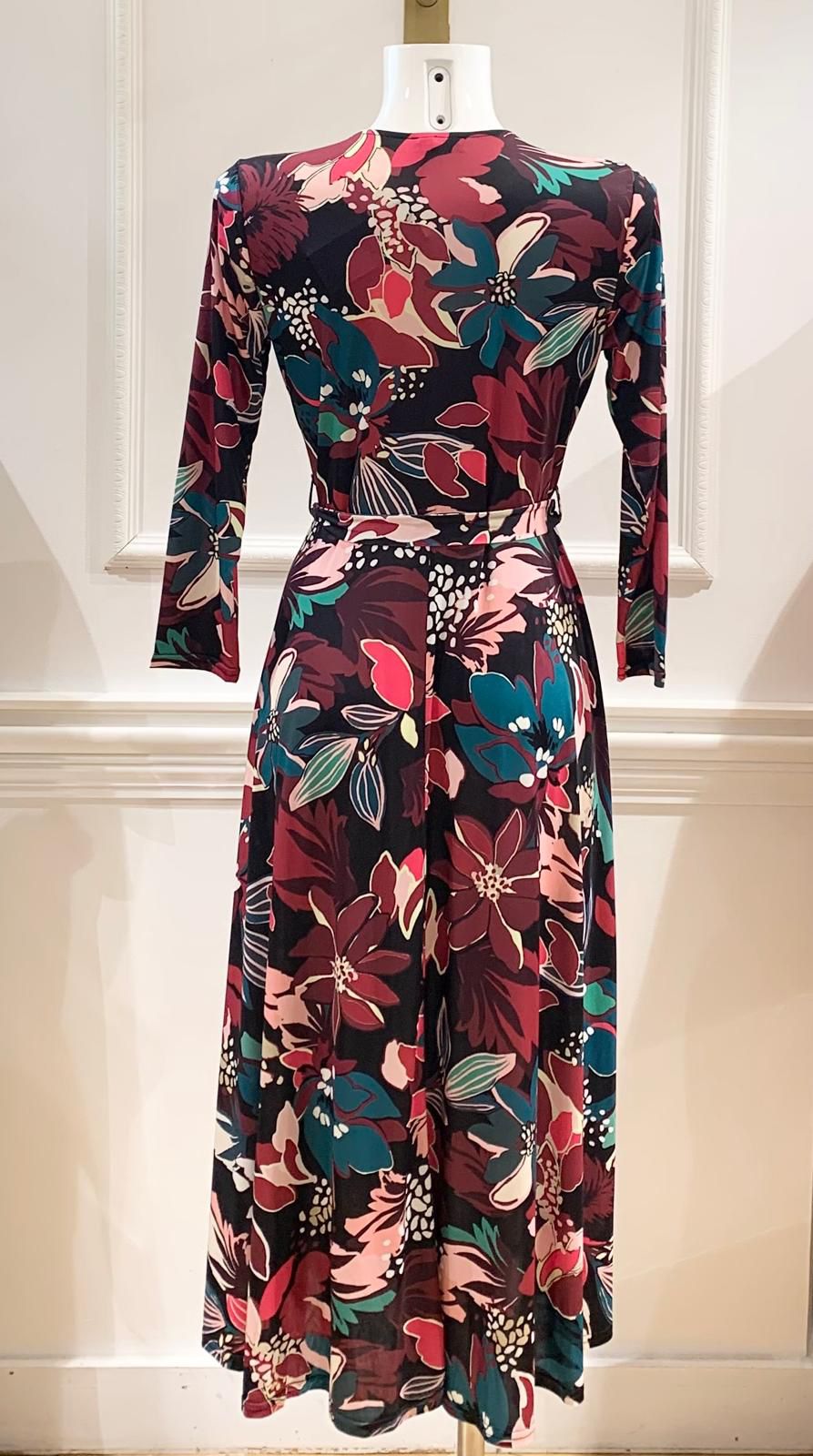 Robe Longue Rosas Jungle Nuances Framboise & Émeraude