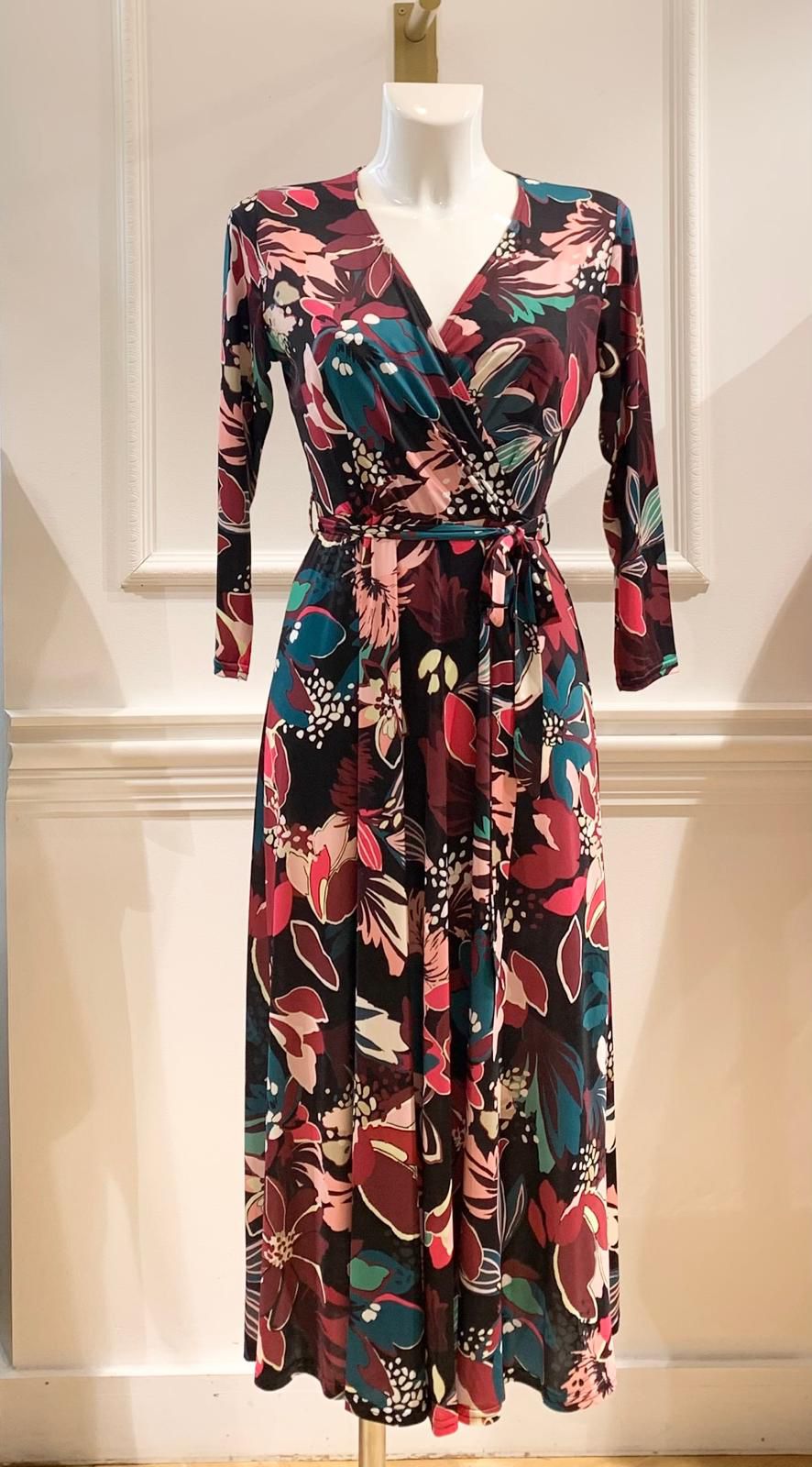 Robe Longue Rosas Jungle Nuances Framboise & Émeraude