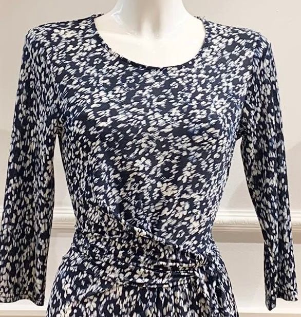 Robe Midi Gloria Marine Tachetée Blanc