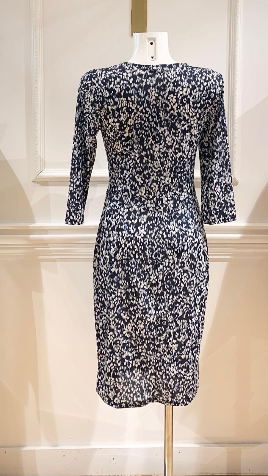 Robe Midi Gloria Marine Tachetée Blanc