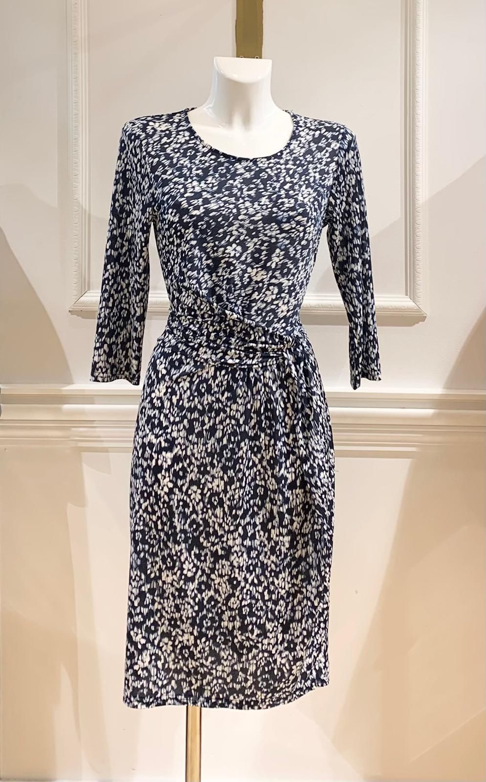 Robe Midi Gloria Marine Tachetée Blanc
