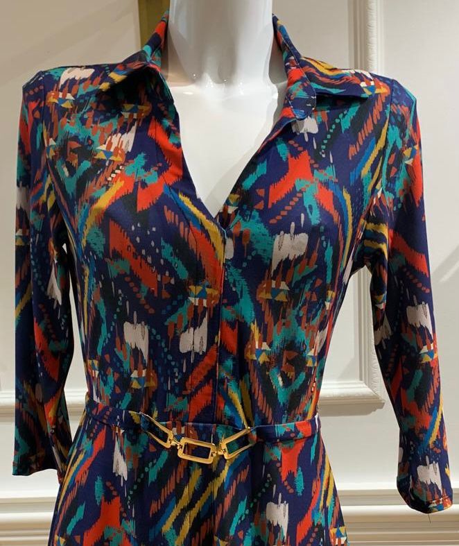 Robe Chemise Courte Imamie Bleu Multicolore Ikat