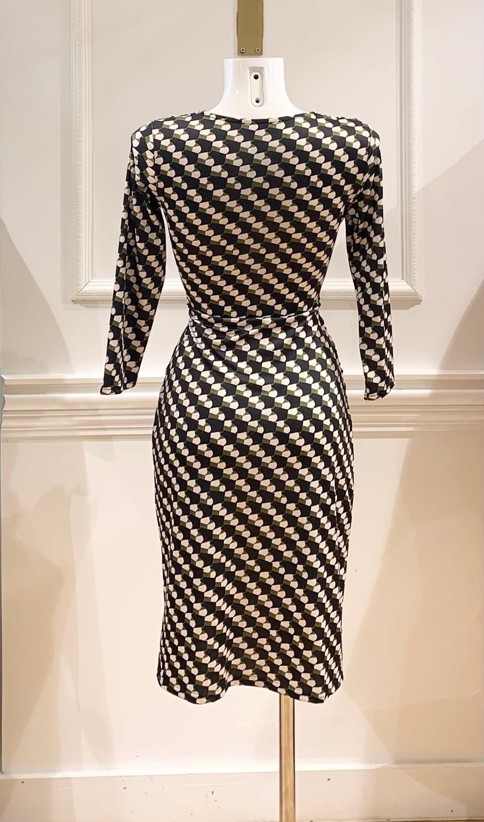 Robe Courte Alabama Noire Imprimé Géométrique Blanc