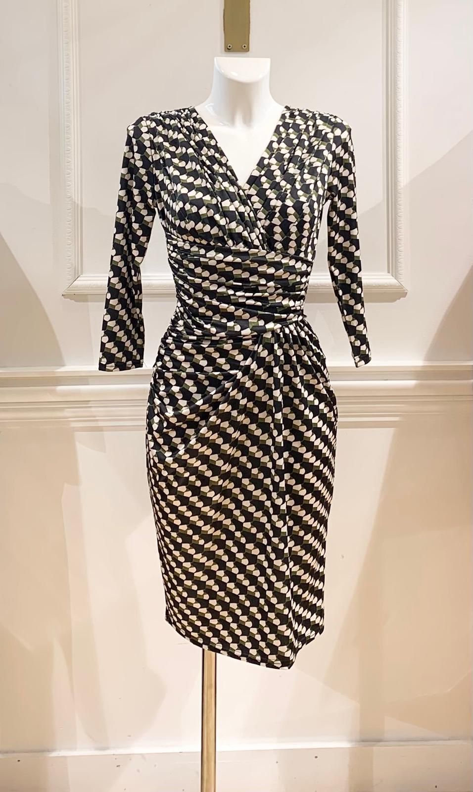 Robe Courte Alabama Noire Imprimé Géométrique Blanc