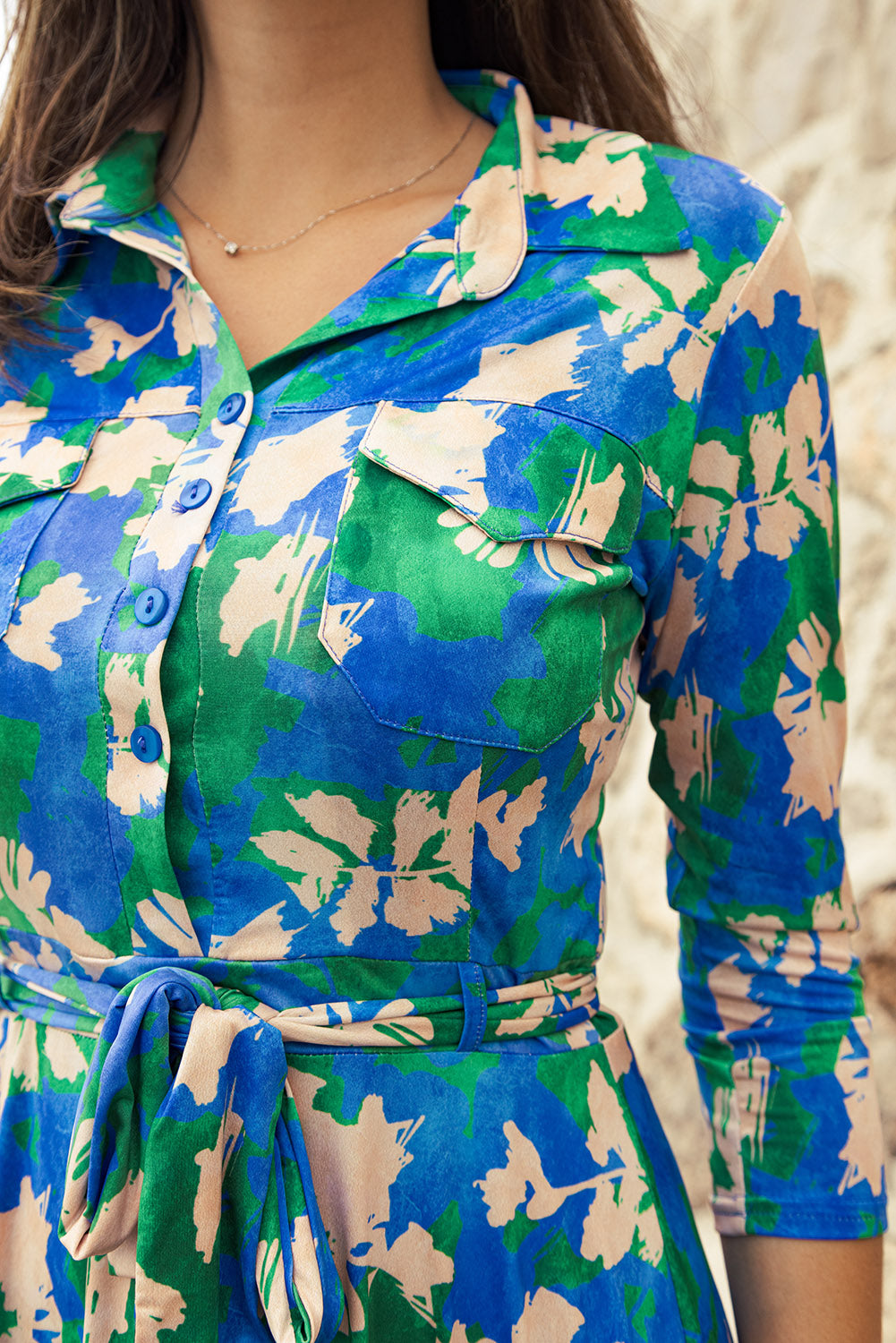 Robe chemise longue Safari bleu imprimé fleurs - EGERIE
