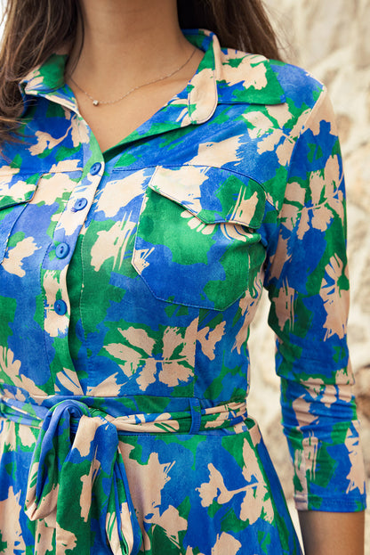 Robe chemise longue Safari bleu imprimé fleurs - EGERIE
