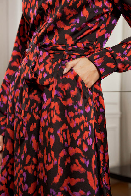 Robe longue Bertina imprimé leo rouge