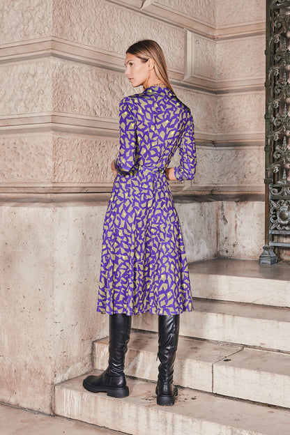 Robe chemise longue Safari imprimé arty violet