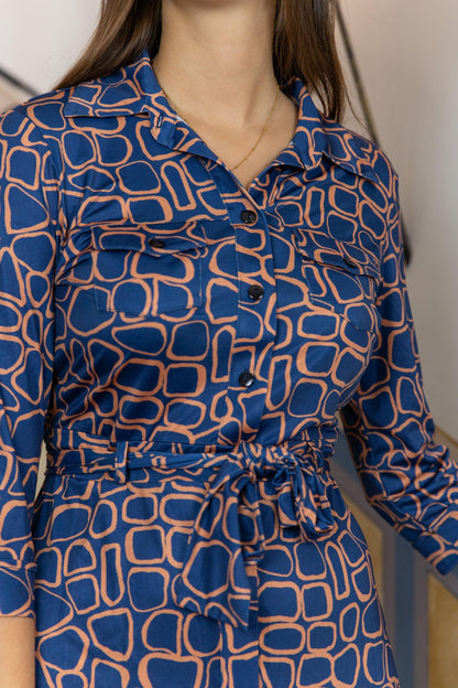 Robe chemise courte Mika imprimé bleu au carré - EGERIE